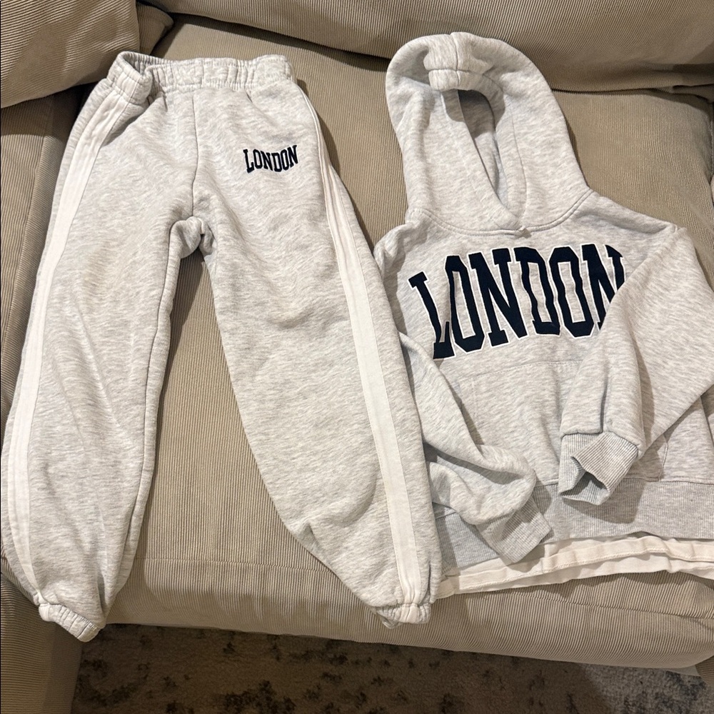 Zara Light Gray Kids Jogger and Hoodie Set